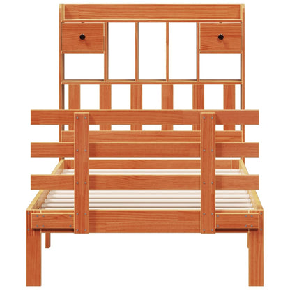 Bed met boekenkast zonder matras grenenhout wasbruin 75x190 cm