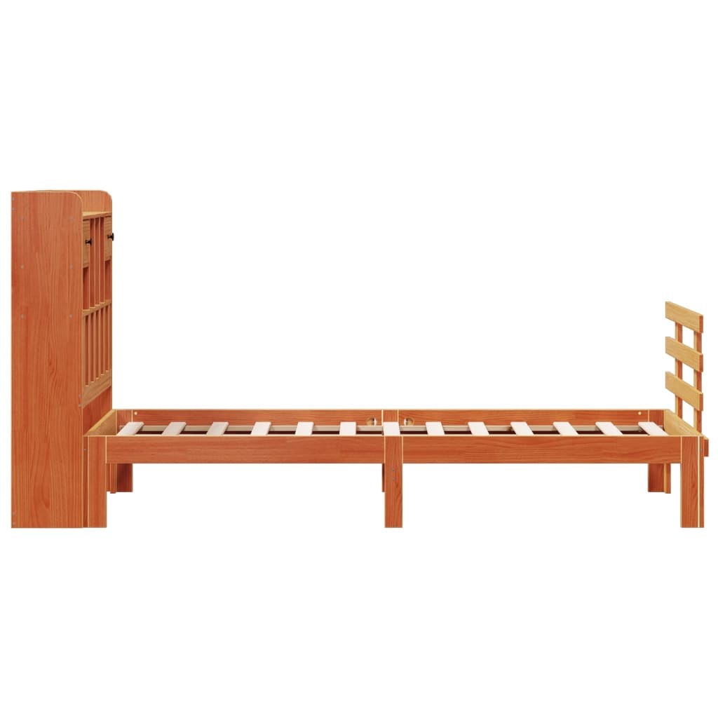 Bed met boekenkast zonder matras grenenhout wasbruin 75x190 cm