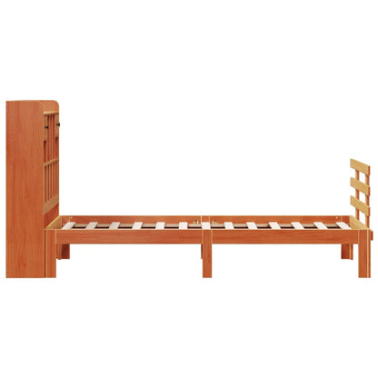 Bed met boekenkast zonder matras grenenhout wasbruin 75x190 cm