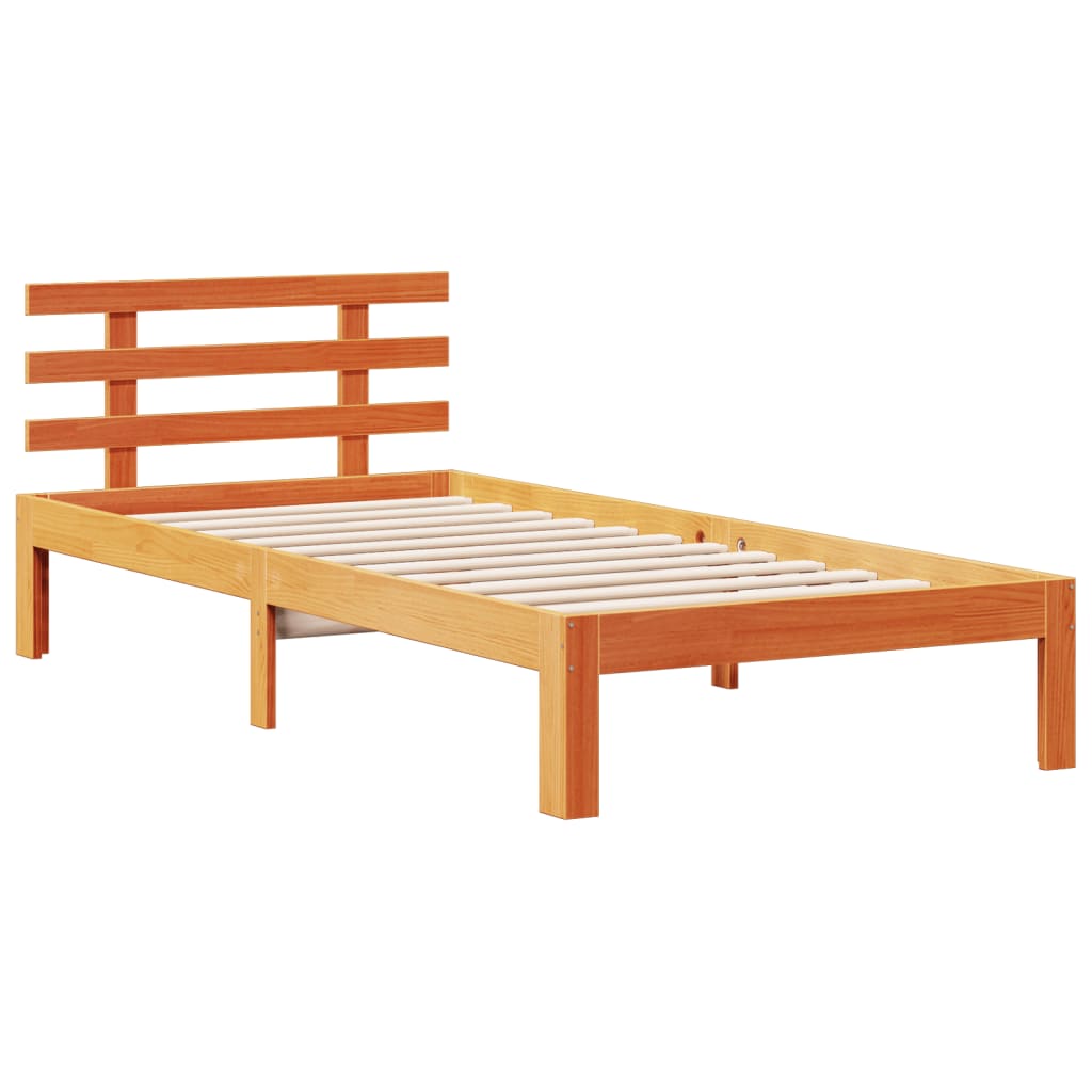 Bed met boekenkast zonder matras grenenhout wasbruin 75x190 cm