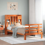 Bed 75x190 cm grenenhout wasbruin met boekenkast