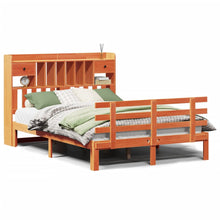 Bed met boekenkast zonder matras grenenhout wasbruin 140x190 cm