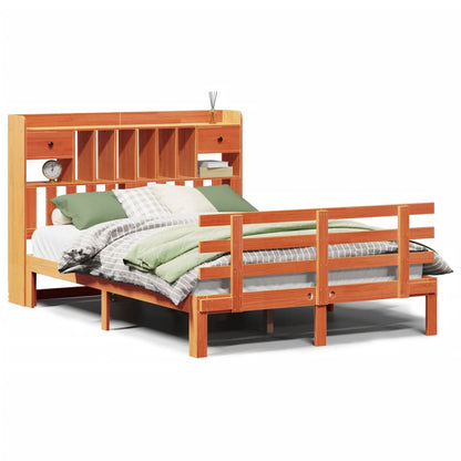 Bed met boekenkast zonder matras grenenhout wasbruin 140x190 cm