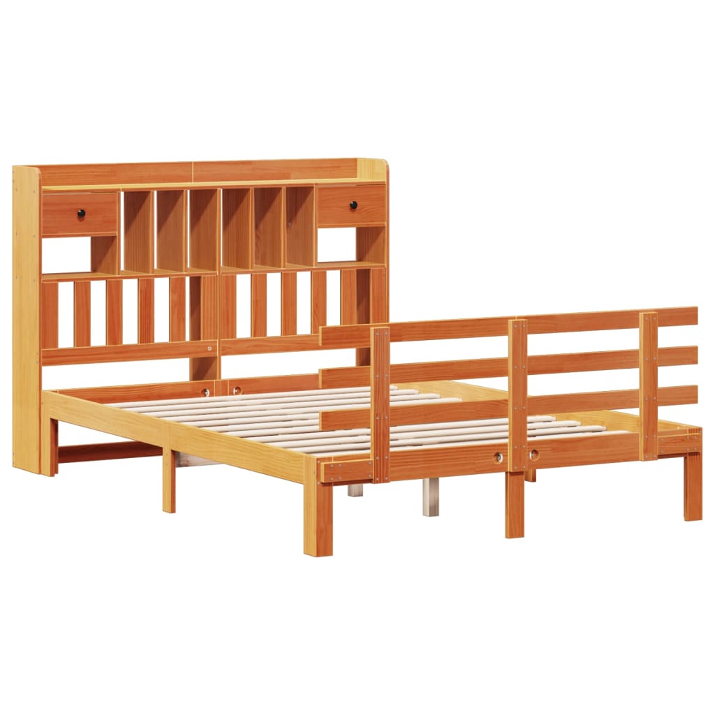 Bed met boekenkast zonder matras grenenhout wasbruin 140x190 cm