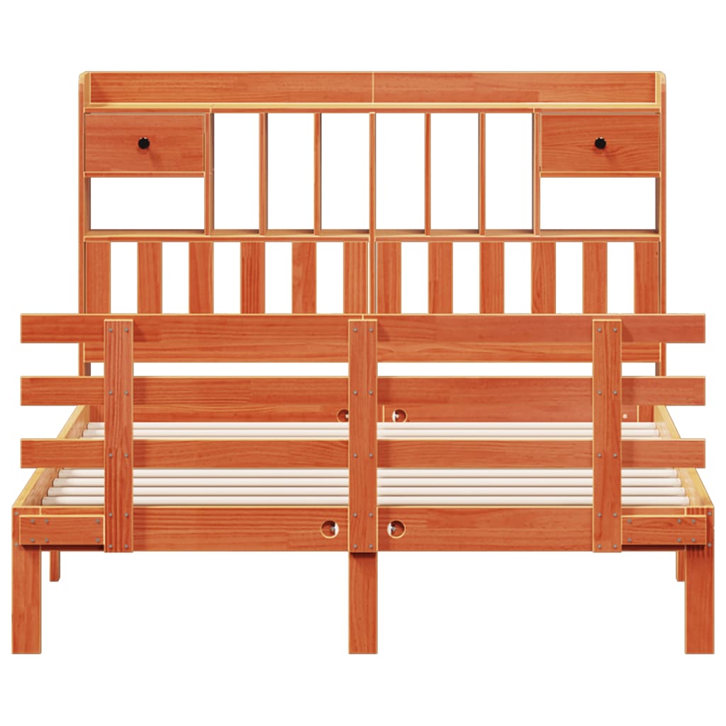 Bed met boekenkast zonder matras grenenhout wasbruin 140x190 cm