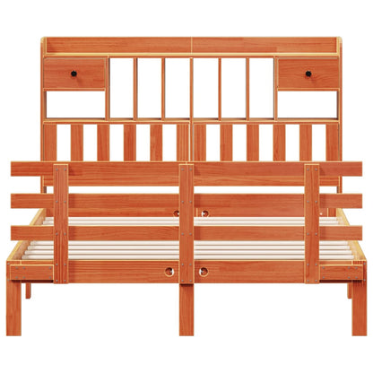 Bed met boekenkast zonder matras grenenhout wasbruin 140x190 cm