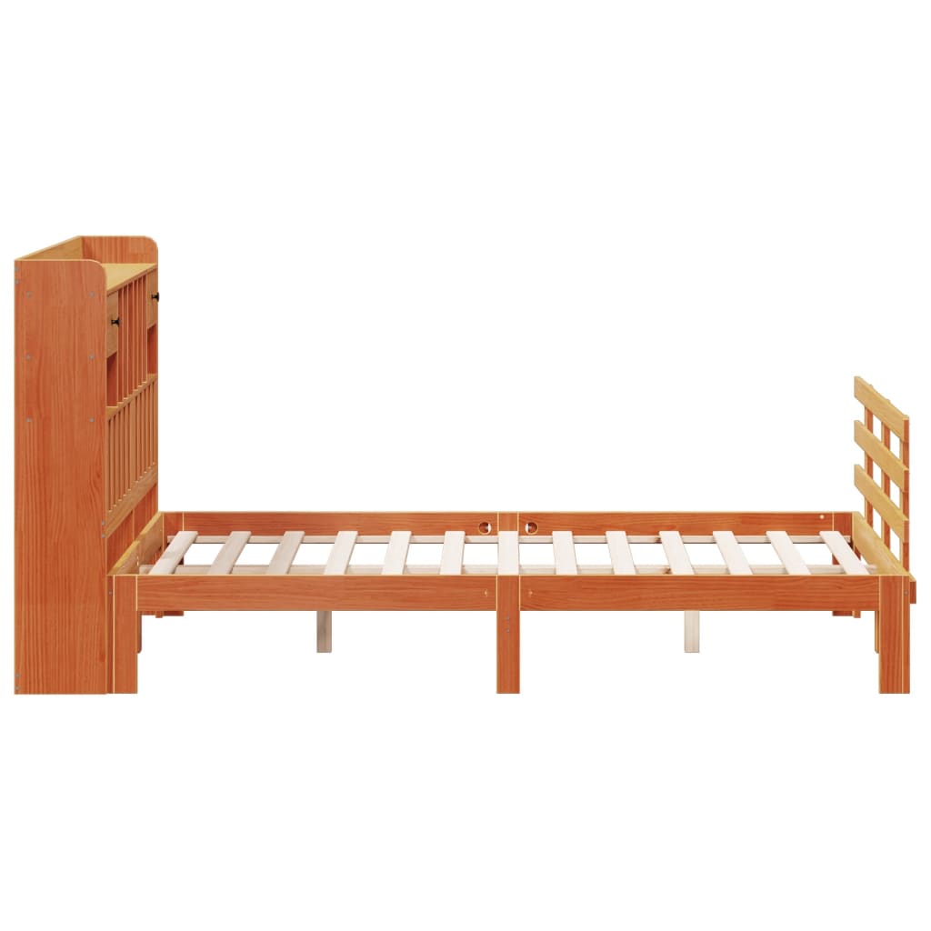 Bed met boekenkast zonder matras grenenhout wasbruin 140x190 cm