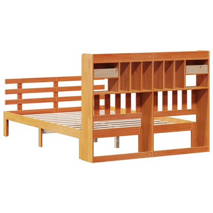Bed met boekenkast zonder matras grenenhout wasbruin 140x190 cm