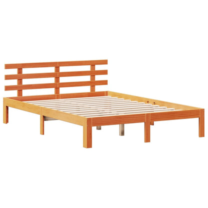 Bed met boekenkast zonder matras grenenhout wasbruin 140x190 cm