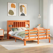 Bed 140x190 cm grenenhout wasbruin met boekenkast