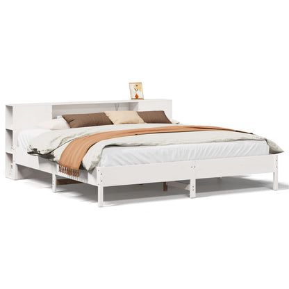 Bed met boekenkast zonder matras grenenhout wit 200x200 cm
