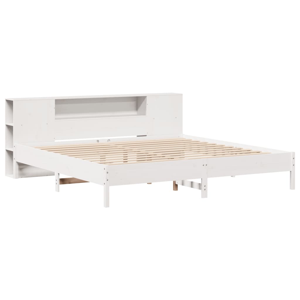Bed met boekenkast zonder matras grenenhout wit 200x200 cm