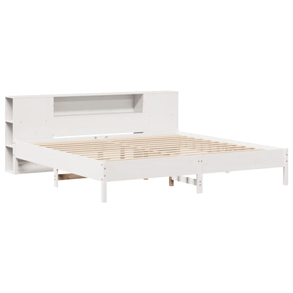 Bed met boekenkast zonder matras grenenhout wit 200x200 cm