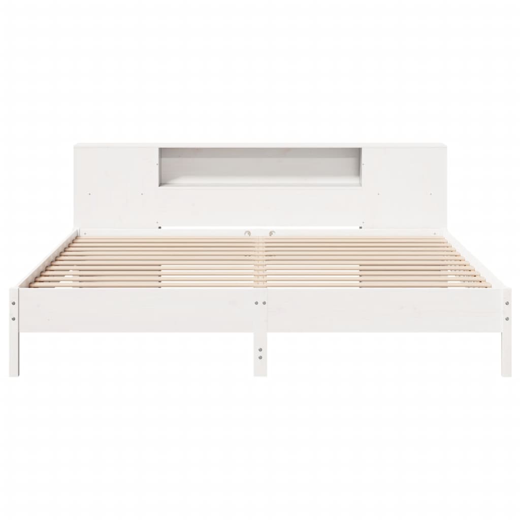 Bed met boekenkast zonder matras grenenhout wit 200x200 cm