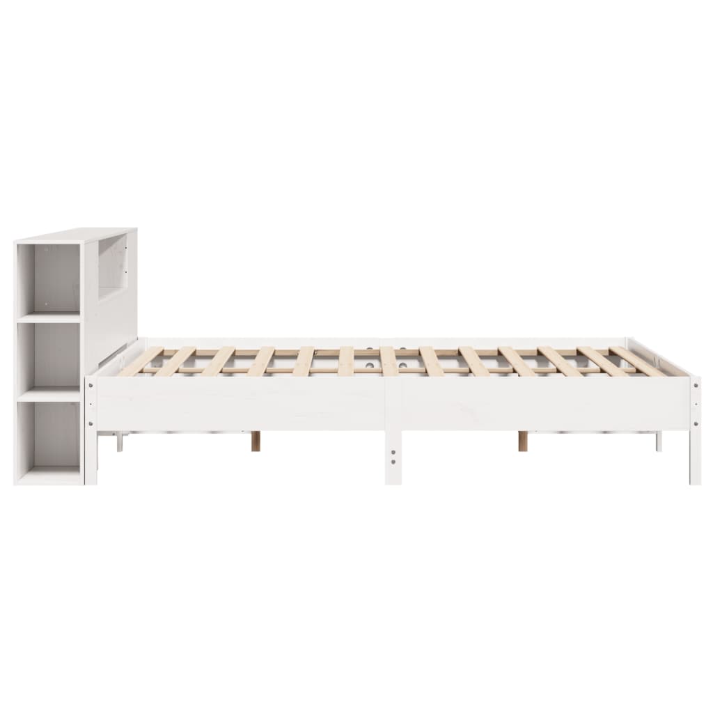 Bed met boekenkast zonder matras grenenhout wit 200x200 cm
