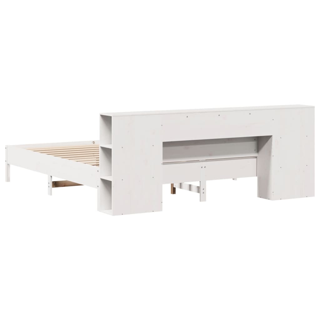 Bed met boekenkast zonder matras grenenhout wit 200x200 cm