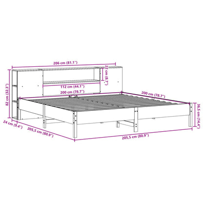 Bed met boekenkast zonder matras grenenhout wit 200x200 cm