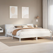 Bed 200x200 cm grenenhout wit met boekenkast