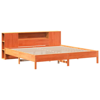 Bed met boekenkast zonder matras grenenhout wasbruin 200x200 cm