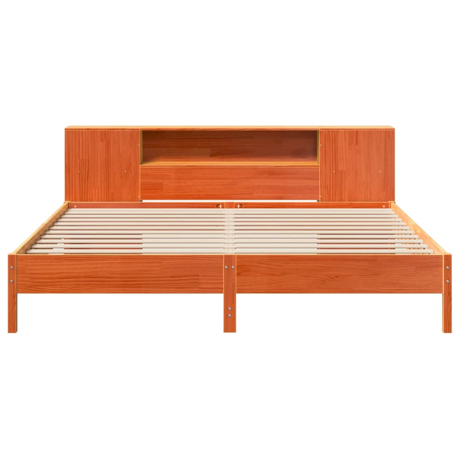 Bed met boekenkast zonder matras grenenhout wasbruin 200x200 cm