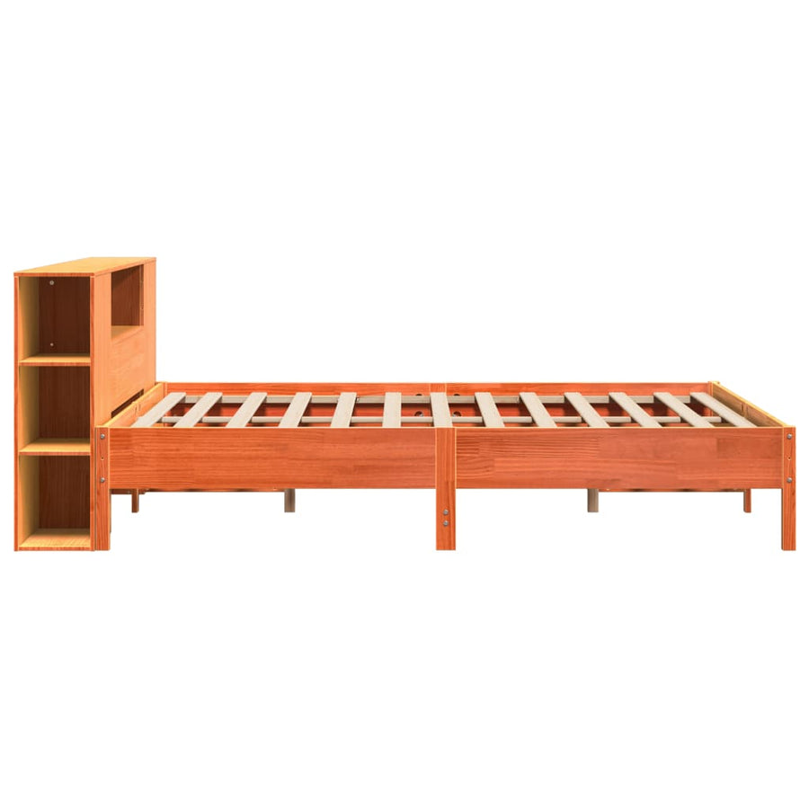 Bed met boekenkast zonder matras grenenhout wasbruin 200x200 cm