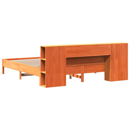 Bed met boekenkast zonder matras grenenhout wasbruin 200x200 cm