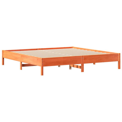 Bed met boekenkast zonder matras grenenhout wasbruin 200x200 cm