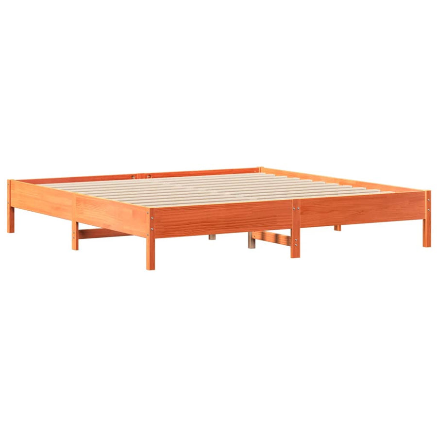 Bed met boekenkast zonder matras grenenhout wasbruin 200x200 cm