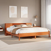 Bed met boekenkast grenenhout wasbruin 200x200 cm