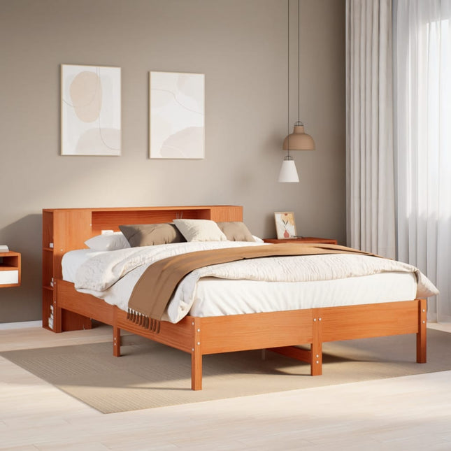 Bed met boekenkast zonder matras grenenhout wasbruin 160x200 cm