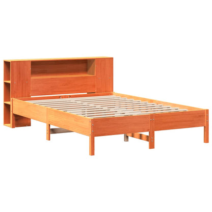 Bed met boekenkast zonder matras grenenhout wasbruin 150x200 cm