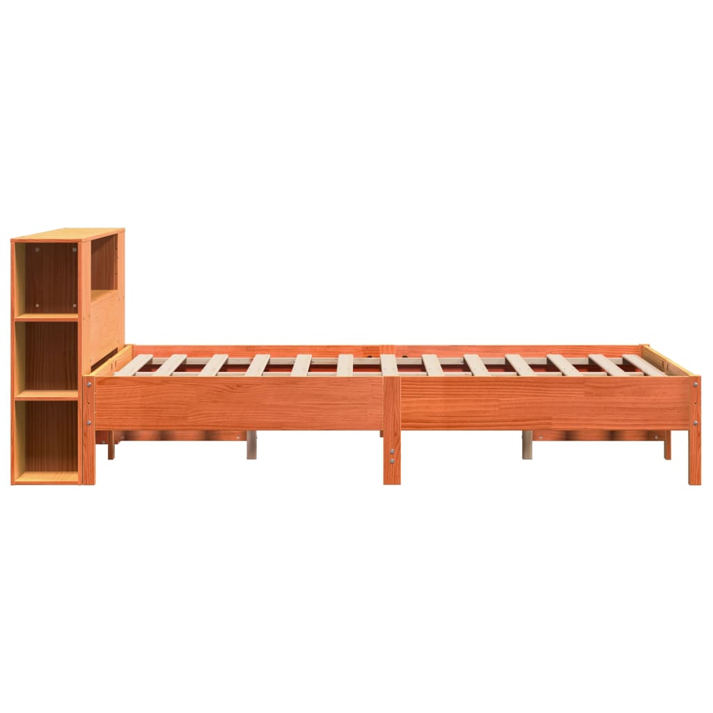 Bed met boekenkast zonder matras grenenhout wasbruin 150x200 cm