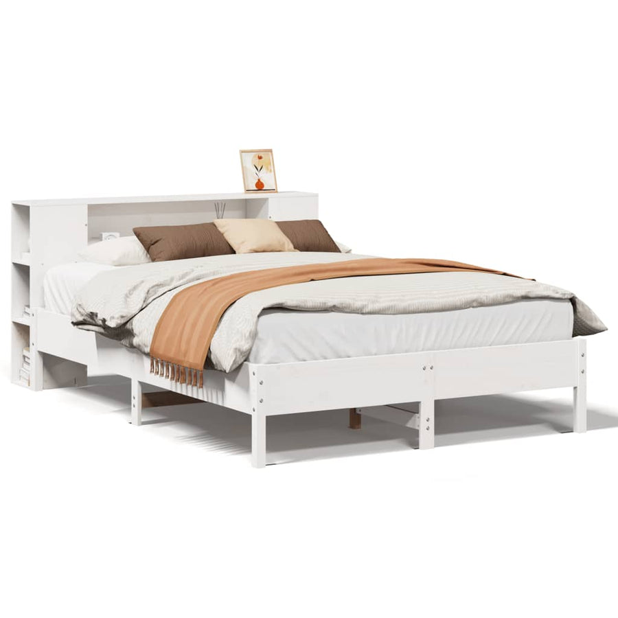 Bed met boekenkast zonder matras grenenhout wit 140x200 cm