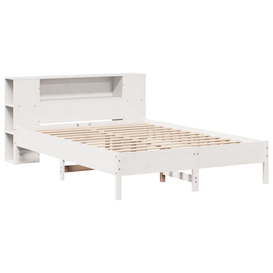 Bed met boekenkast zonder matras grenenhout wit 140x190 cm