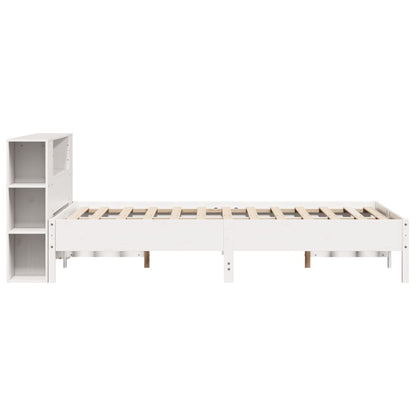 Bed met boekenkast zonder matras grenenhout wit 140x190 cm