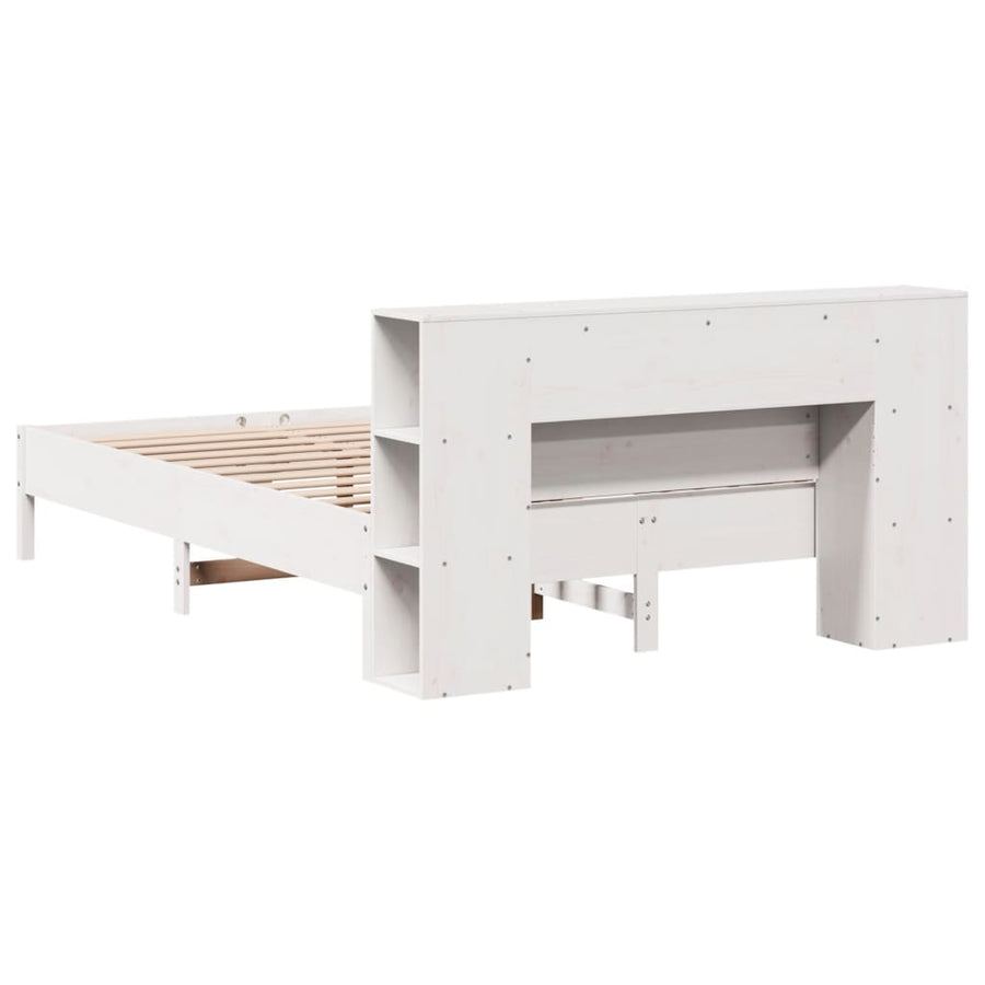 Bed met boekenkast zonder matras grenenhout wit 140x190 cm
