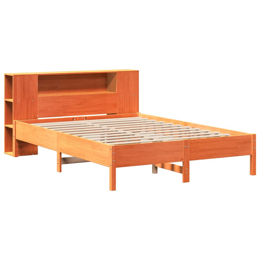 Bed met boekenkast zonder matras grenenhout wasbruin 140x190 cm
