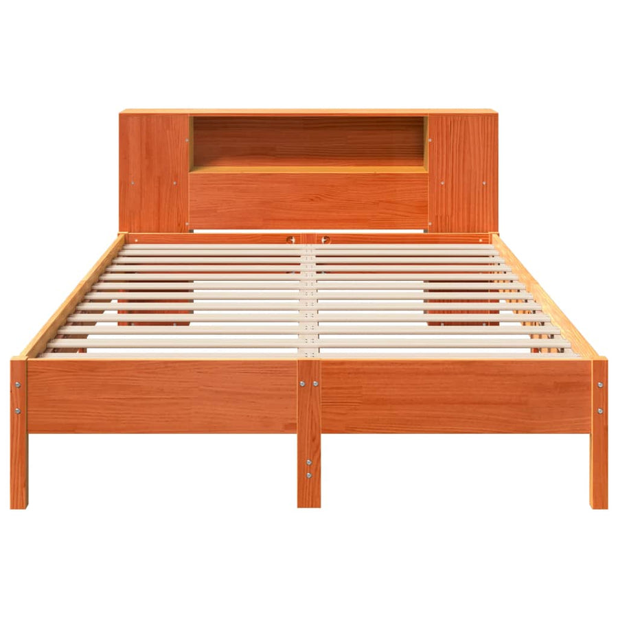 Bed met boekenkast zonder matras grenenhout wasbruin 140x190 cm
