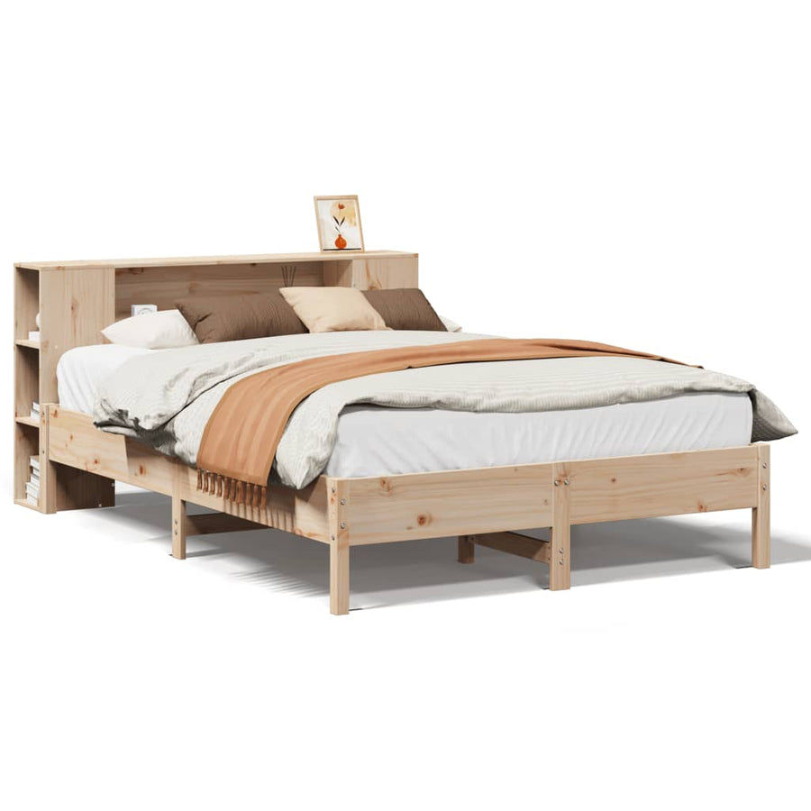Bed met boekenkast zonder matras massief grenenhout 135x190 cm