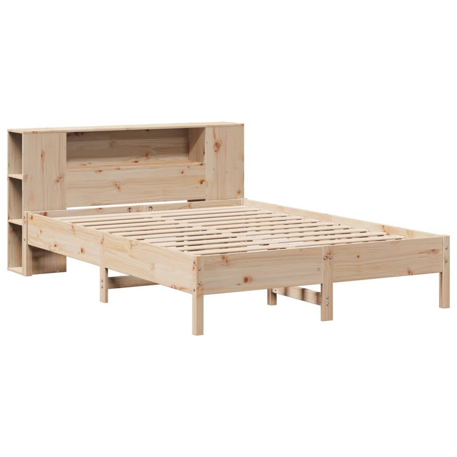 Bed met boekenkast zonder matras massief grenenhout 135x190 cm