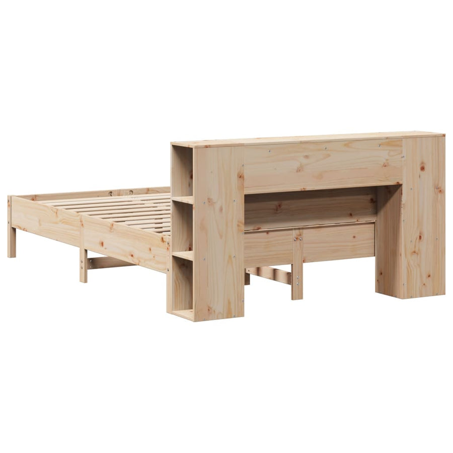 Bed met boekenkast zonder matras massief grenenhout 135x190 cm
