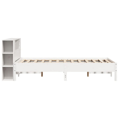 Bed met boekenkast zonder matras grenenhout wit 135x190 cm