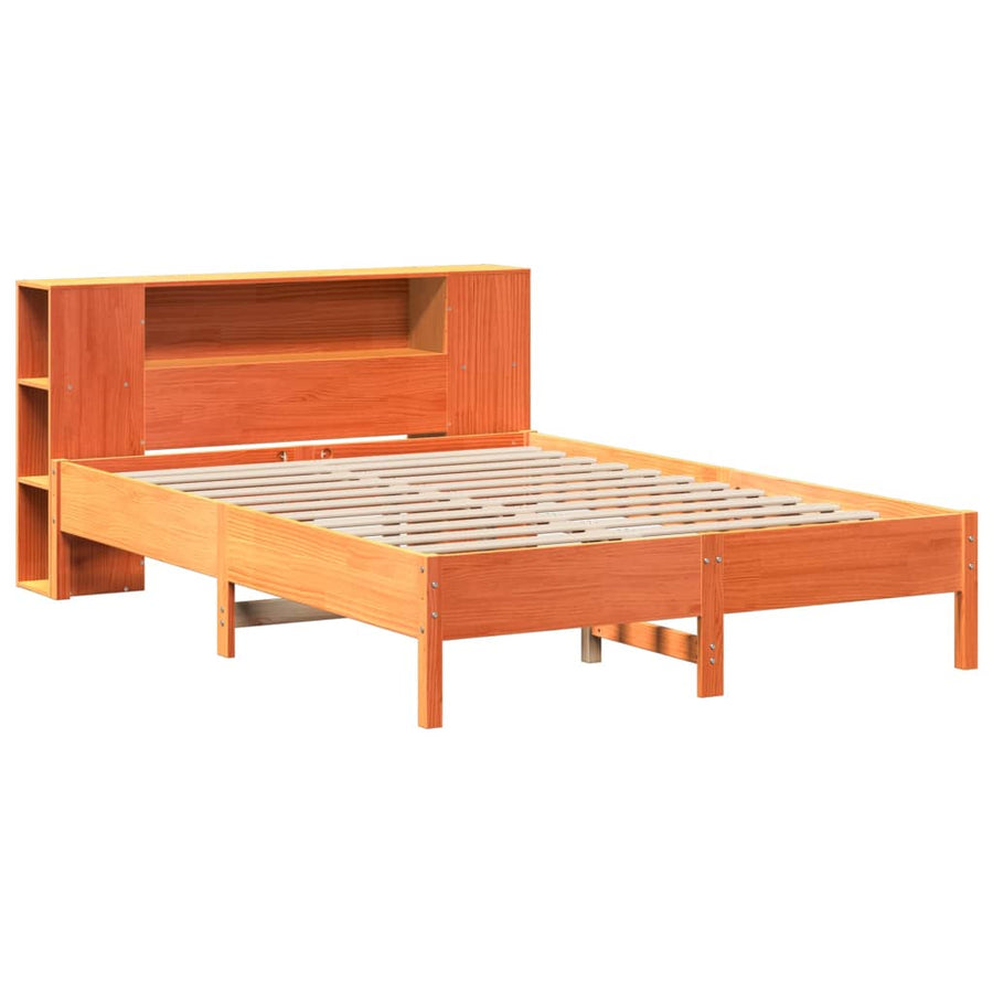Bed met boekenkast zonder matras grenenhout wasbruin 135x190 cm