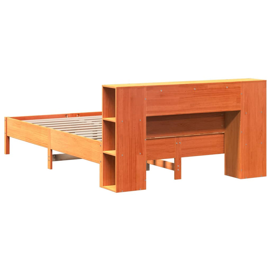 Bed met boekenkast zonder matras grenenhout wasbruin 135x190 cm