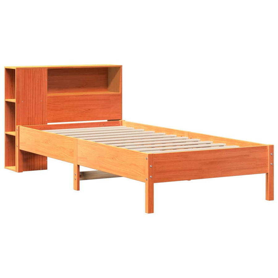 Bed met boekenkast zonder matras grenenhout wasbruin 100x200 cm
