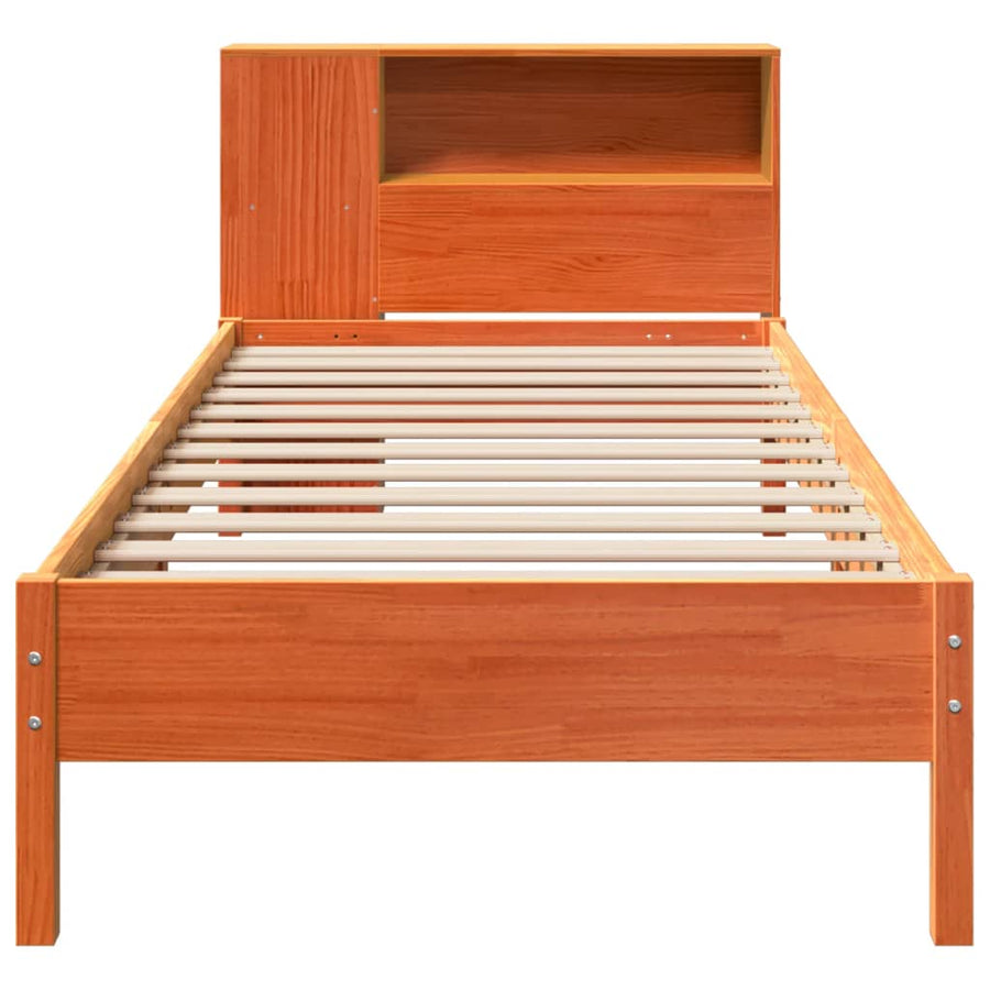 Bed met boekenkast zonder matras grenenhout wasbruin 100x200 cm