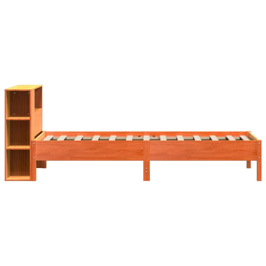 Bed met boekenkast zonder matras grenenhout wasbruin 100x200 cm