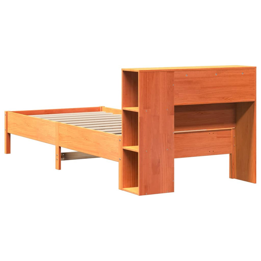 Bed met boekenkast zonder matras grenenhout wasbruin 100x200 cm