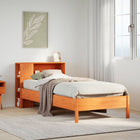 Bed met boekenkast zonder matras grenenhout wasbruin 90x200 cm