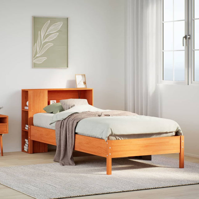 Bed met boekenkast zonder matras grenenhout wasbruin 90x190 cm